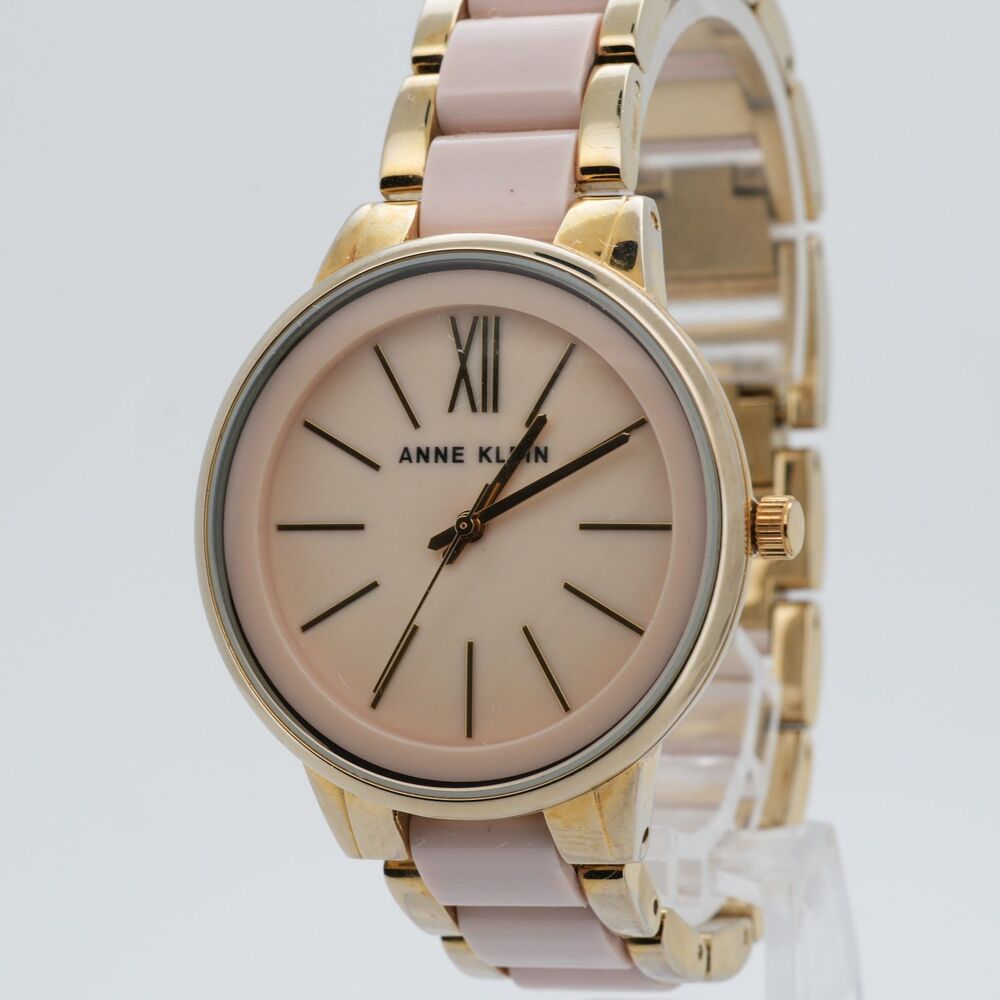 Anne Klein AK/1412 Women’s Watch - Blush Pink Resin & Gold Tone Bracelet - Runs